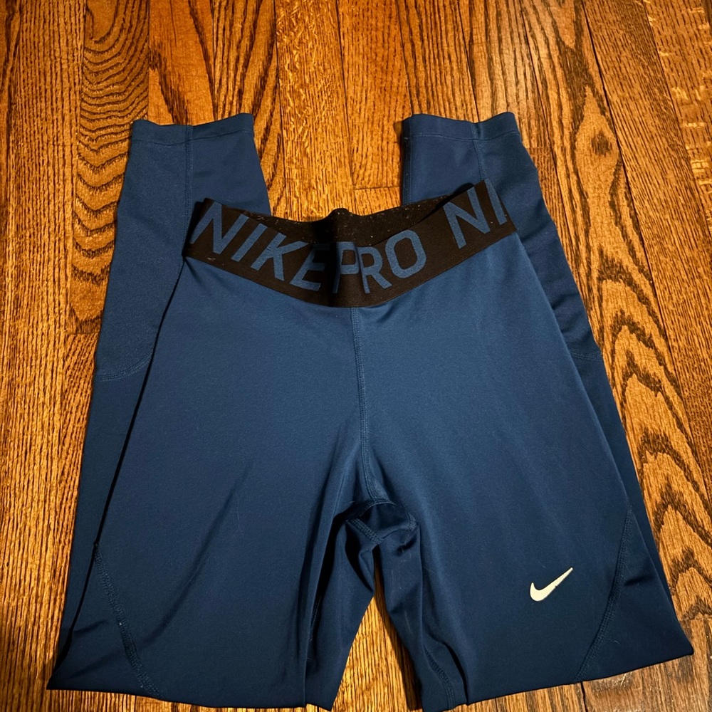 Nike Kids Navy Blue Leggings with Black Branded Waistband